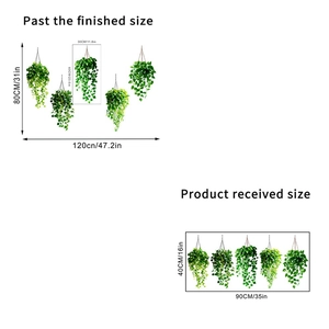 Waterproof green plant wall stickers for living room with 5 hanging vines 120x80cm size
