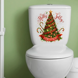 Adesivo per WC albero di Natale con testo Holly Jolly e nastri rossi decorativi