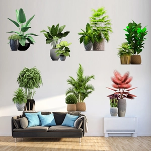 Modern Minimalist 3D Green Plant Wall Stickers Waterproof PVC Potted Plants Mural Decals For Bedroom Living Room Decoration