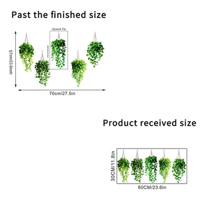Detailed dimensions of 5-piece hanging green plant wall decals for home decoration