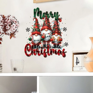 Christmas Gnomes wall decal with Merry Christmas text for festive home living room decor