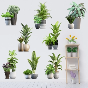 3D realistic potted green plant wall stickers for living room and bedroom home decor