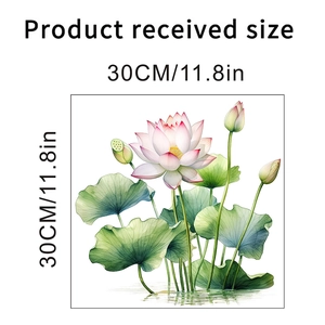 Guide de dimensions détaillé pour sticker mural aquarelle de lotus rose et feuilles