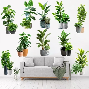 3D realistic potted plant wall stickers featuring monstera and ficus for home decor