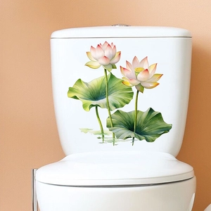 Stickers muraux lotus imperméables sur réservoir de toilettes blanc avec des pétales