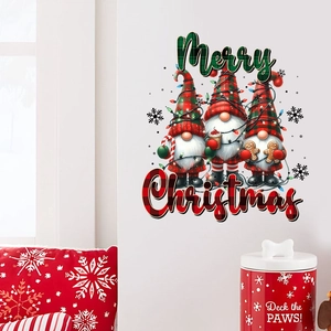 Festive Christmas Gnomes wall decal with Merry Christmas lettering for home window decor