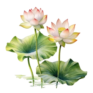 Détail d'autocollant mural lotus rose et feuille verte avec reflet d'eau imperméable