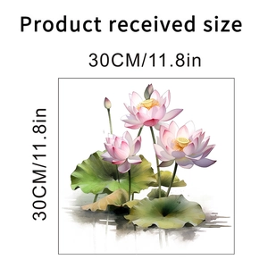 Détail du sticker mural lotus étanche avec pétales à l'aquarelle, taille 30x30 cm