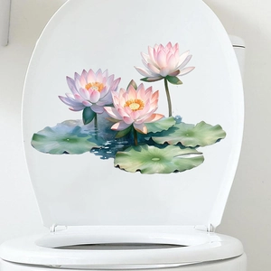 Sticker de couvercle de WC auto-adhésif avec lotus aquarelle et design étanche