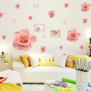 Pink rose and butterfly self-adhesive wall stickers for living room decor