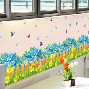 Floral Butterfly Fence Baseboard Wall Sticker Self Adhesive PVC Decal For Bedroom Kids Room Living Room Decor XL7185