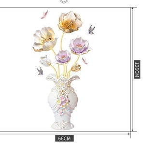 3D-Wandtattoo mit Blumen und Vase, geprägt, selbstklebend, Maße 66x126cm