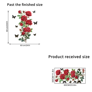 Detailed size specifications for red rose and butterfly waterproof self-adhesive wall decals