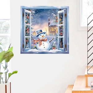3D Schneemann Winterfenster Wandtattoo mit Schneelandschaft für die Heimdekoration