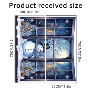 Detailed size chart showing 30x70cm Christmas snowman window sticker dimensions and layout