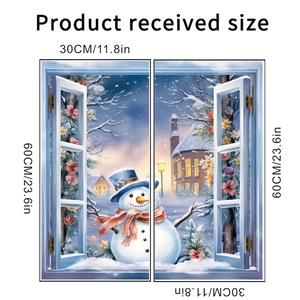 Detaillierte Größentabelle für zwei 30x60cm Schneemann-Fensteraufkleber mit Maßangaben