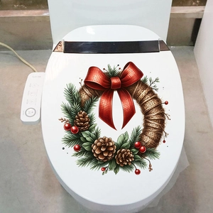 Adesivo 3D per WC con ghirlanda di Natale fiocco rosso pigne e bacche decorative