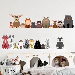 Stickers muraux animaux de la forêt et chats pour décoration de chambre d'enfant