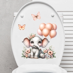 Cute Cartoon Elephant Balloon Butterfly PVC Wall Sticker Waterproof Self Adhesive Home Decor For Nursery Bedroom Toilet Tank Decal