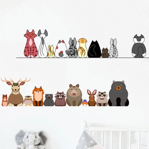 Stickers muraux d'animaux de dessin animé avec créatures de la forêt pour chambre d'enfant