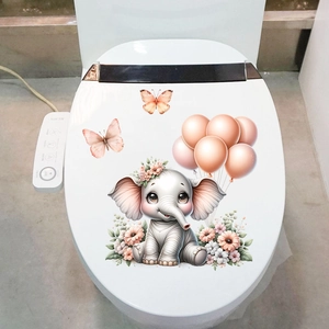 Cute baby elephant with pink balloons and flowers waterproof wall sticker for decor