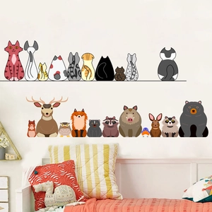Détails des stickers muraux animaux de la forêt en PVC imperméable pour chambre d'enfant