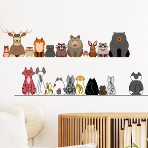 Stickers muraux autocollants animaux de la forêt et chats pour décoration