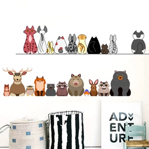 Détail de stickers muraux imperméables en PVC avec d'adorables animaux de la forêt et chats