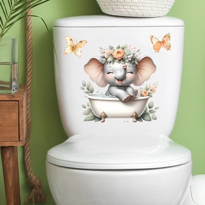 Détail de l'autocollant mural éléphant dans une baignoire avec papillons pour décoration