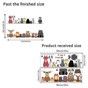 Stickers muraux animaux de la forêt montrant la taille réelle et le rendu finalisé