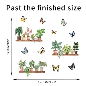 Detailed wall sticker layout with butterfly plants and 120cm dimension markings