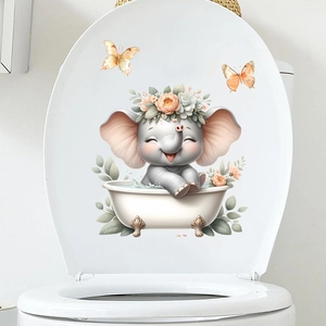 Sticker mural éléphant dans baignoire pour abattant de WC décoration de salle de bain