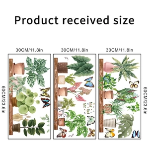Three panels of self-adhesive wall stickers with butterfly and potted plant motifs