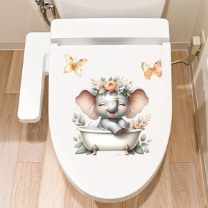 Sticker mural imperméable d'éléphant dans une baignoire pour décor de toilettes