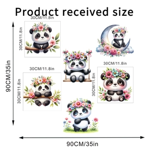 Detailed size chart showing 90x90cm layout of cute panda wall stickers for home decor