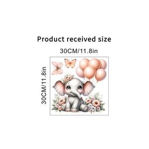 Cartoon elephant wall sticker with pink balloon and butterfly for bedroom decoration