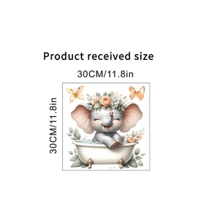 Sticker mural éléphant dans baignoire imperméable 30cm décor carré pour salle de bain
