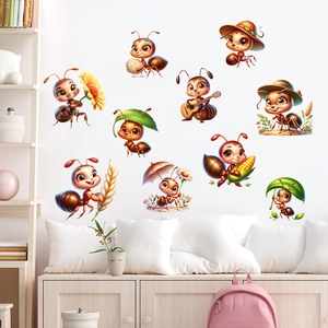 Funny Cartoon Ant Family Wall Stickers PVC Waterproof Removable Decals For Kids Room Bedroom Nursery School Home Decor