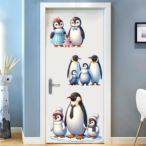Cartoon Penguin Family Wall Stickers PVC Waterproof Removable Self Adhesive Decals For Kids Room Nursery Living Room Home Decor