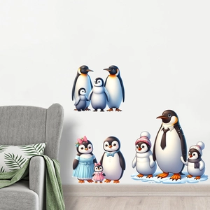 Cartoon penguin family wall sticker for living room and kids bedroom decoration
