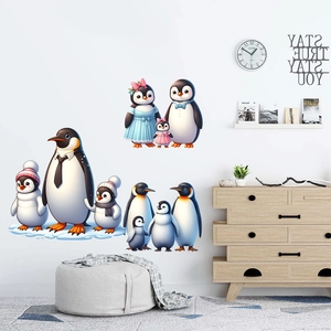 Cartoon penguin family wall stickers for home decoration, waterproof self-adhesive vinyl art