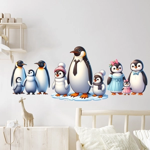 Cartoon penguin family wall stickers for kids room decor with self-adhesive PVC material