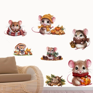 Autumn themed wall stickers with cute mice, pumpkins, and maple leaves for living room