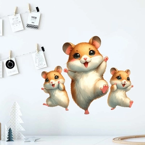 Three cute cartoon hamster wall stickers for nursery or living room home decoration