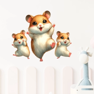 Cute Cartoon Hamster Wall Stickers PVC Waterproof Removable Art Decal For Kids Room Living Room Bedroom Home Wall Decoration
