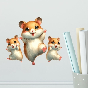 Three cute cartoon hamster self-adhesive waterproof wall stickers for home decoration