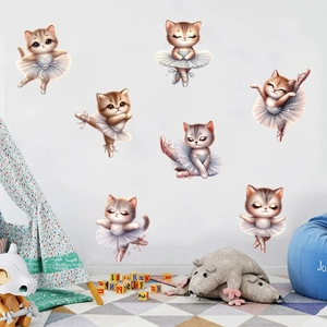 Wall decals showing seven cartoon cats in tutus for kids room decor