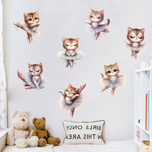 Cartoon Ballet Dancer Cat Wall Sticker Waterproof PVC Removable Animal Decals For Kids Room Nursery Bedroom Home Decor