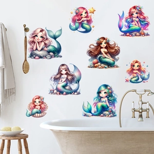 Stickers muraux sirène étanches avec coquillages pour décoration de salle de bain