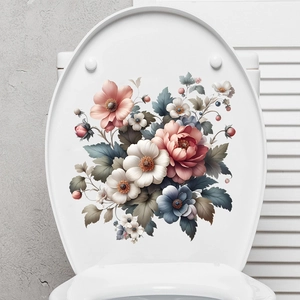 Peony floral self-adhesive waterproof sticker for toilet lid and bathroom decor